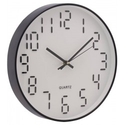 Relógio 29,87x4,5cm De Parede Em Plástico Quartz Branco Com Preto